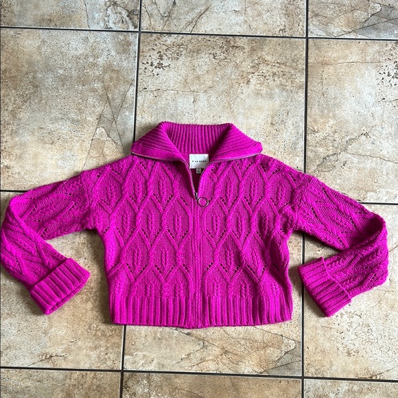 Pink Rose Pink Cowl Neck Sweater with Cable Knit Design - Picture 4 of 5